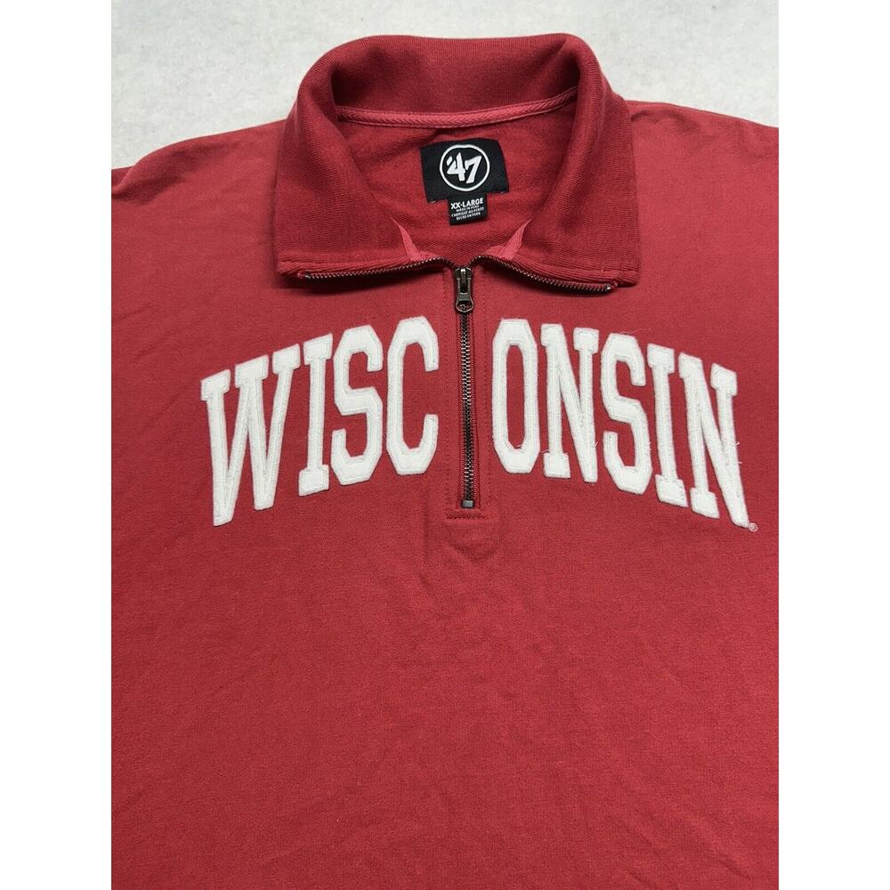 Wisconsin Badgers Mens XXL Sweatshirt 1/4 Zip Pullover '47 Red - Picture 3 of 9